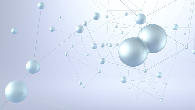 Three dimensional render of white interconnected spheres