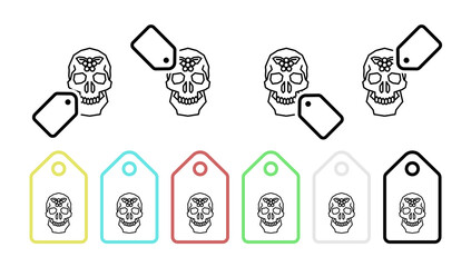 Skull, flower, catrina vector icon in tag set illustration for ui and ux, website or mobile application