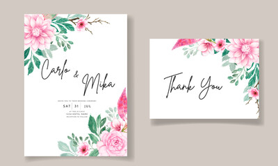 Fototapeta na wymiar romantic sweet watercolor pink floral wedding invitation card