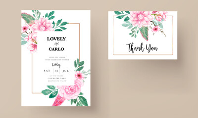 romantic sweet watercolor pink floral wedding invitation card