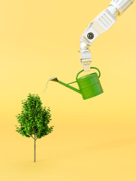 Three dimensional render of robotic arm watering tree