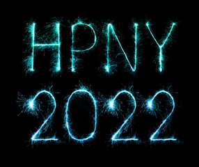 2022 happy new year fireworks (HPNY) written sparkling at night