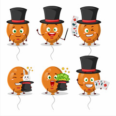 A orange balloons Magician cartoon character perform on a stage