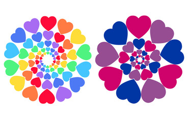 A ring of hearts made in the symbol colors of LGBTQ, pansexual and omnisexual.background-landscape.