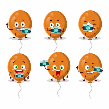 Photographer profession emoticon with orange balloons cartoon character
