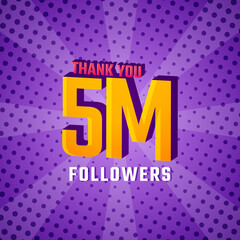 Thank You 5 k Followers Card Celebration Vector. 5000000 Followers Congratulation Post Social Media Template.