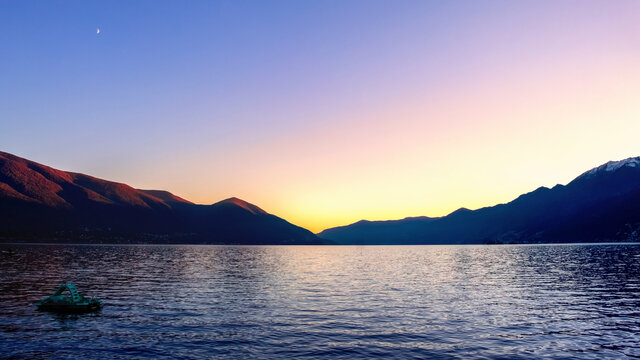 Switzerland, Ascona, sunset above Lake Maggiore