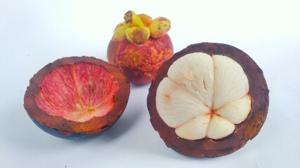 Fresh Mangosteen manggoteen fruit on white background.