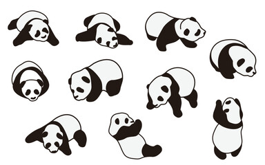 Vector illustration of 10 pandas. © ymart