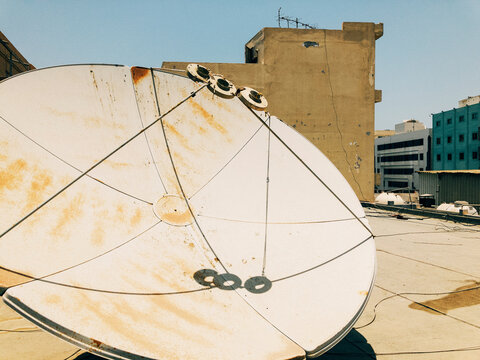 Bahrain, Manama, Large Satellite Dish on Rooftop