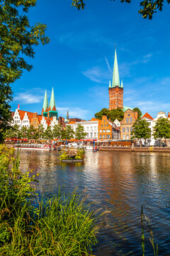 View of Lubeck at TRve river, Germany