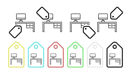 Desk vector icon in tag set illustration for ui and ux, website or mobile application