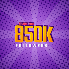 Thank You 850 k Followers Card Celebration Vector. 850000 Followers Congratulation Post Social Media Template.