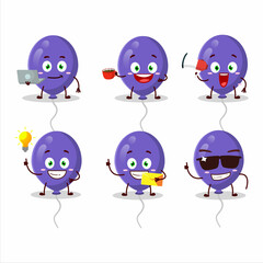 Purple balloons cartoon character with various types of business emoticons