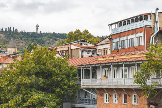 Georgia, Tbilisi, view from the old town to Kartlis Deda monumental statue