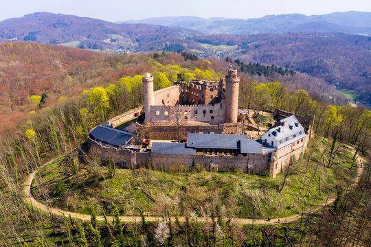 Germany, Hesse, Bensheim, Helicopter view of&Ocirc;&oslash;&Omega;Auerbach Castle in spring