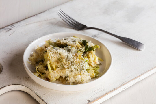 Bowl of vegetarian risotto with cabbage