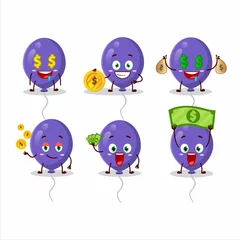 Fotobehang Purple balloons cartoon character with cute emoticon bring money © kongvector