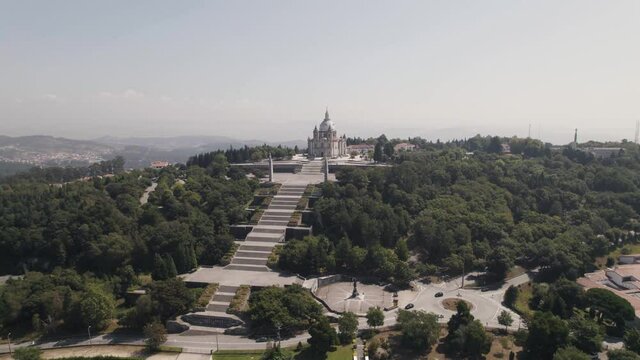 Aerial Panorama view Sanctuary of Our Lady Sameiro in Nature Landscape, North Portugal