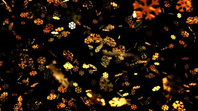 Countdown from 10 to 0 second with golden text gold snowflakes with Happy New year 2022 greeting video card golden text. Animation of winter holidays, 4K 3D rendering holiday festival animation. 
