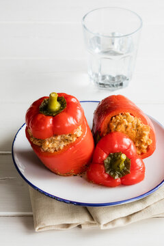 Plate of stuffed bell peppers with spelt