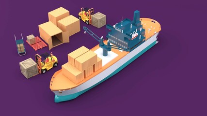 Freight shipments at the port on the purple background.-3d rendering..