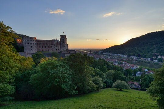 Heidelberg Castle with Neckar River and Old Bridge, Bade. Wurttemberg, Germany