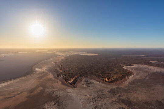 Australia, Northern Territory, Aerial view of Lake Amadeus at sunset