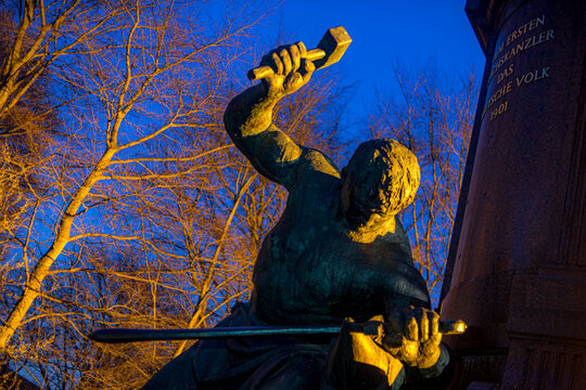 Germany, Berlin, Bismarck Memorial statue of Sigurd forging sword
