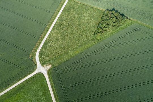 Germany, Bavaria, Franconia, Aerial view of green fields