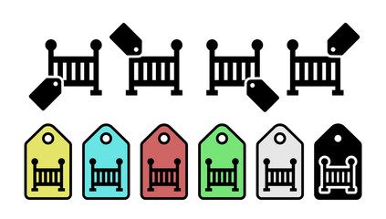 Fototapeta premium Children's bed glyph vector icon in tag set illustration for ui and ux, website or mobile application
