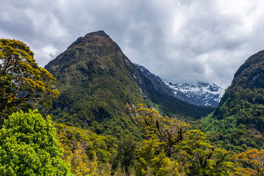 New Zealand,&Ocirc;&oslash;&Omega;Southland,&Ocirc;&oslash;&Omega;Scenic view of Mount Christina and Mount Crosscut seen from Pops View Lookout