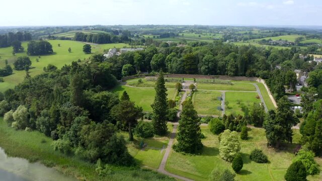 Walled Garden, Castle Leslie, Glaslough, Monaghan, Ireland, July 2021. Drone orbits from the west to the eastern side.