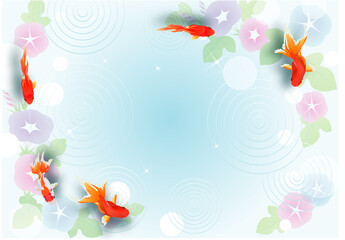 Fototapeta na wymiar 美しい金魚とアサガオの背景イラスト素材
