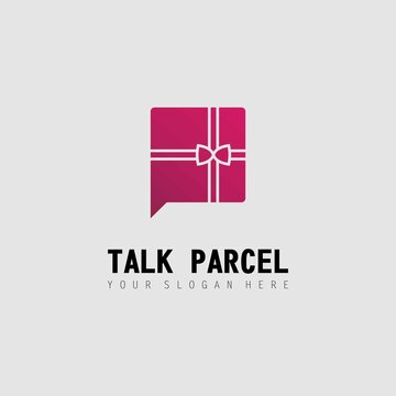 Parcel and conversation or chat image graphic icon logo design abstract concept vector stock. Can be used as a symbol related to gift or conversation