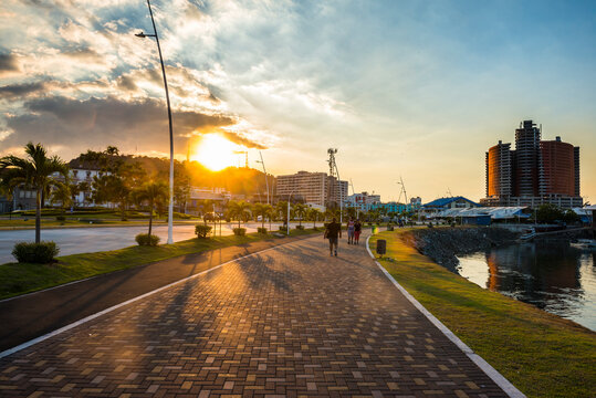 Panama, Panama City, Casco Viejo, Promenade at sunset