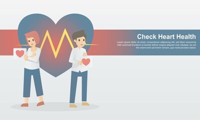 Check your heart health risk assess,Cardiovascular disease diagnosis,hypertension treatment, health check up, heart pulse trace, medical service,Vector illustration.