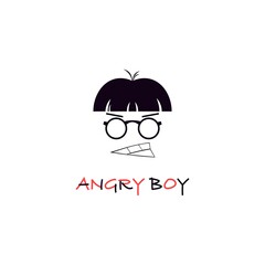 Illustration of boy in glasses with angry face character. Template logo design  vector illustration 