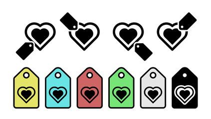 Heart flat vector icon in tag set illustration for ui and ux, website or mobile application
