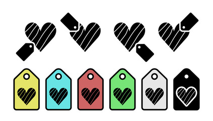 Heart flat vector icon in tag set illustration for ui and ux, website or mobile application