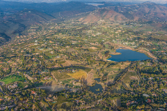 USA, California, Del Mar, Aerial view of villas