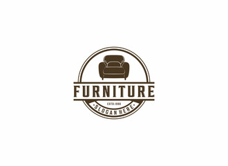 a logo for a furniture shop or company with a sofa illustration on a white background