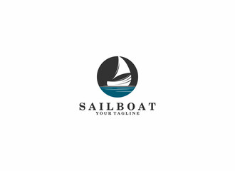 sailing ship illustration logo on white background