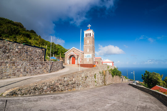 Caribbean, Netherland Antilles, Saba, Church on a road