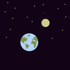 Earth, moon, starligh illustration. Sains technology template logo vector design 