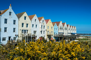 United Kingdom, Channel Islands, Alderney, renovated houses formerly the docks in Braye