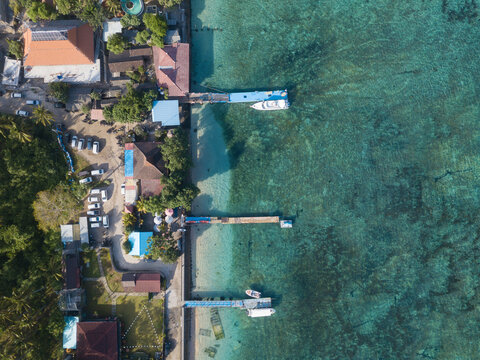 Aerial view of piers, Nusa Penida island, Bali, Indonsia