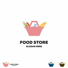 Food store logo design concept, grocery logo illustration, basket with food logo