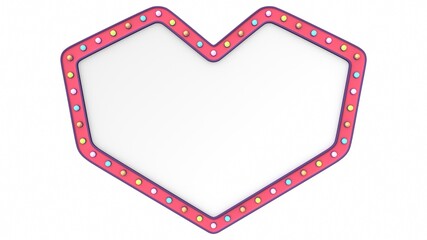 Heart pastel light board sign retro on white background. 3d rendering