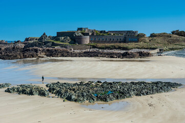 United Kingdom, Channel Islands, Alderney, Fort Corblets and beach